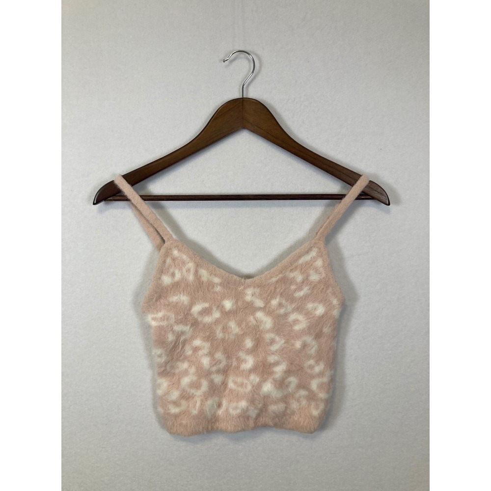 FOREVER 21 Pink Fuzzy Leopard Print Camisole Crop Top Womens Size M
